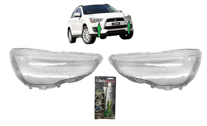 Imagem de Lente Farol Principal Mitsubishi ASX 2011 a 2018 Par + Cola