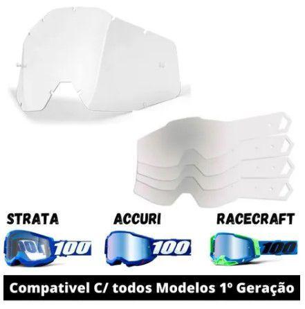Imagem de Lente Oculos 100% Accuri Strata Racecraft + Tear Off Transparente Motocross 1ª Geração 10 Unidades