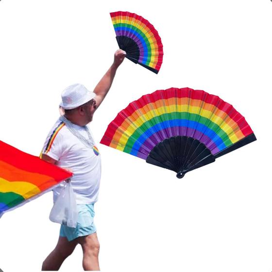 Imagem de Leque Arco Íris Carnaval Lgbtqia+ Drag Queen Portátil Abanador Manual