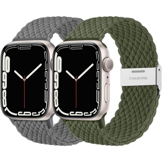 Imagem de Lerobo 2 Pack Pulseiras Trançadas Solo Loop p/ Apple Watch (DarkGray/ArmyGreen)