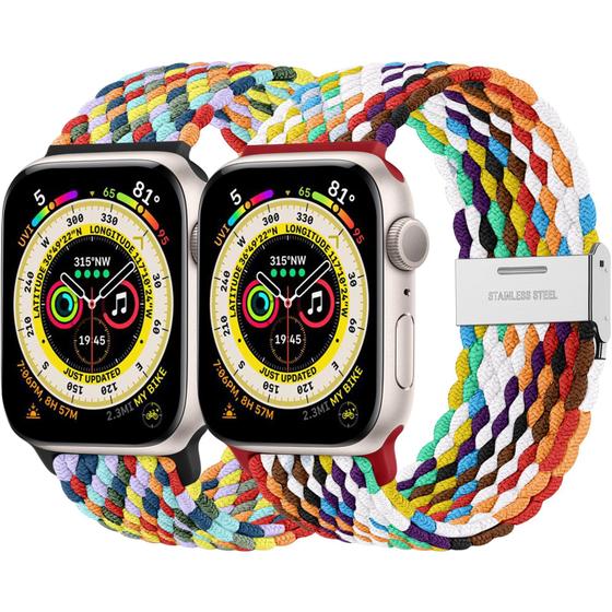 Imagem de Lerobo 2 Pulseiras Solo Loop Trançadas p/ Apple Watch (Edição Colorida/Orgulho)