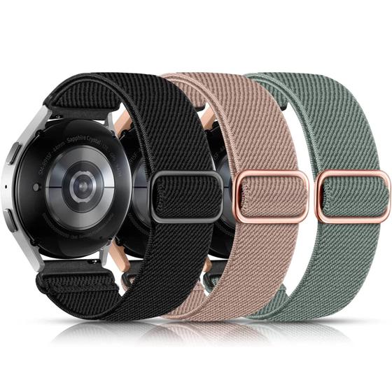 Imagem de Lerobo 3 Pulseiras Elástica Nylon Compatível com Galaxy Watch 7/6/5/4 (Preto, Cactus, Rosa)