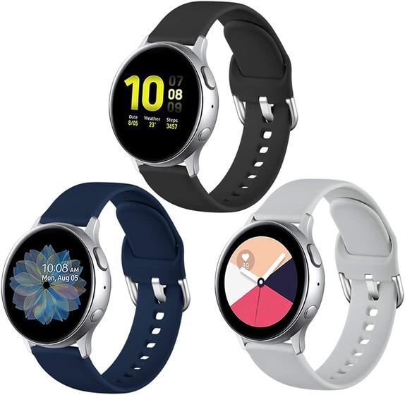 Imagem de Lerobo 3 Pulseiras Silicone p/ Galaxy Watch Active 2 40mm/44mm (Preto/Azul Marinho/Cinza)