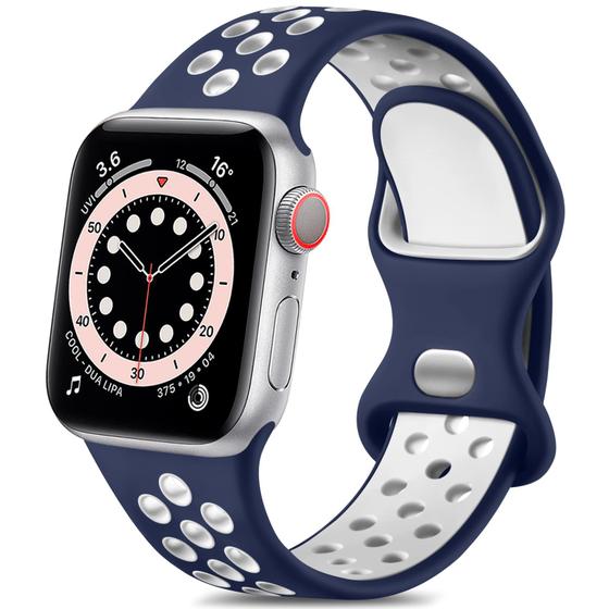 Imagem de Lerobo Pulseira de Silicone Compatível com Apple Watch  (Azul Meia-Noite/Branco)