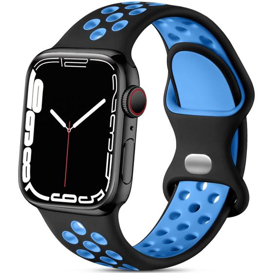 Imagem de Lerobo Pulseira de Silicone Respirável para Apple Watch (Preto/Azul)