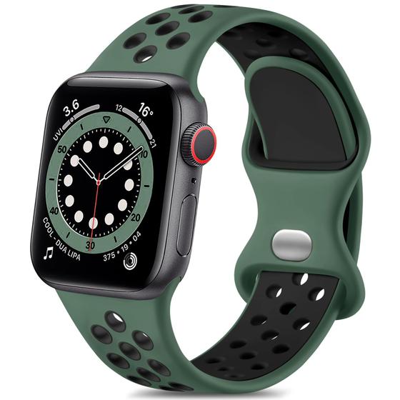 Imagem de Lerobo Pulseira de Silicone Respirável para Apple Watch (Verde Pinho/Preto)