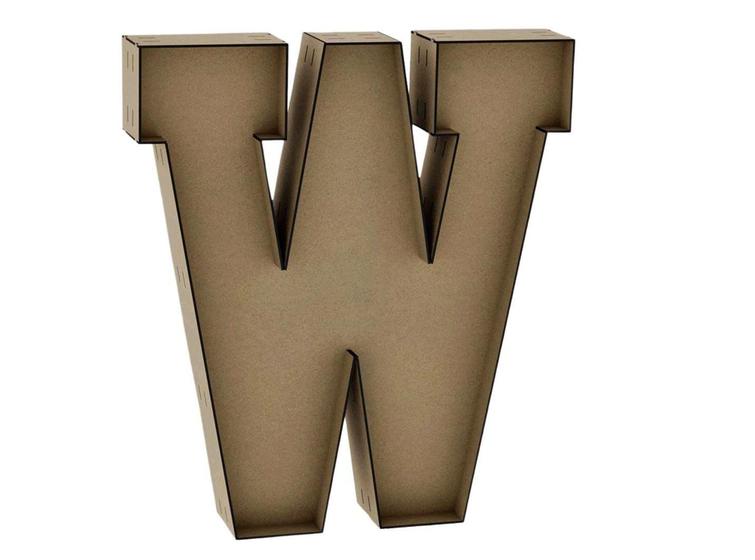 Letra Caixa Grande W Mdf 80Cm De Altura Decoração Festa Doce Arte Em Madeira Luminária de