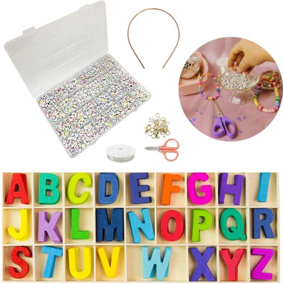 Imagem de Letras para Pulseiras Montar Colar Kit Micangas Alfabeto Completo Todas As Letras Aprox.1000pçs