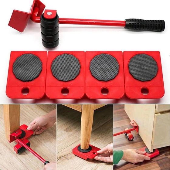 Imagem de Levantador e Movedor de Móveis Pesados Para Mudanças e Locomoção Interna Kit com 05 Peças Vermelho