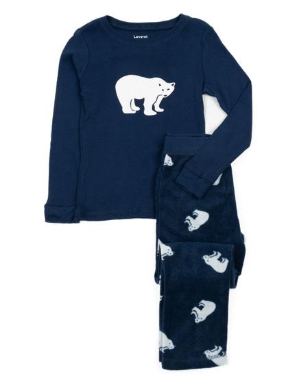 Imagem de Leveret Kids Top de algodão e calças de lã Pijamas Urso Polar