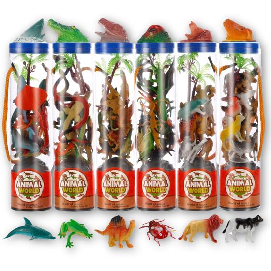 Imagem de Liberty Importa mini brinquedos de figura animal em tubos 78 peças  Inclui Farm Zoo Safari Dinossauro Dinossauro Dinossauro Réptil Criaturas Oceânicas  Estatuetas de vinil de plástico realista (6 recipientes)