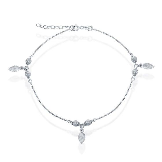 Imagem de Libras Esterlinas Diamante Corte Contas com Tornozeleira Leaf Charm