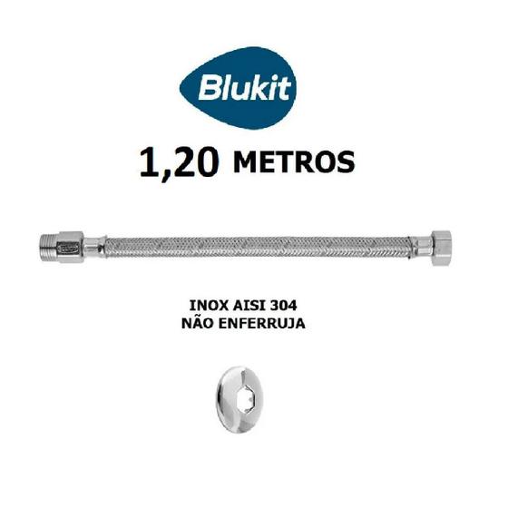 Ligação Engate Flexível Aço Inox 1,2 Metros Água Quente Fria Blukit - 250151 Menor preço em Ligação Engate Flexível Aço Inox 1,2 Metros Água Quente Fria Blukit - 250151
