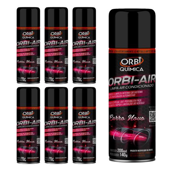 Imagem de Limpa Ar Condicionado Higienização Automotiva Aroma Carro Novo Kit com 6 - Orbi Química