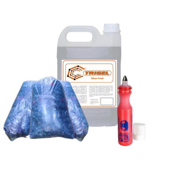 Imagem de Limpa Ferramentas (Clean Tools) 5 Litros, Estopa Azul 2Kg & Marcador Industrial