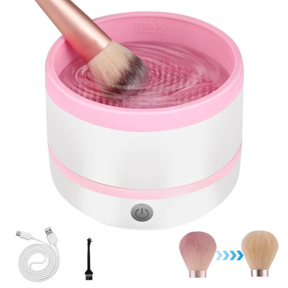 Imagem de Limpador de pincéis de maquiagem Giying6 Electric com carregamento USB rosa