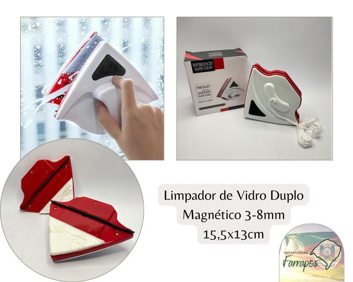 Imagem de Limpador de Vidro Duplo 3-8MM Magnético Limpa Vidro Dentro e Fora com Esponja e Rodo