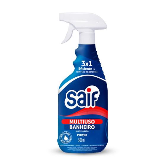 Imagem de Limpador Multiuso Banheiro Com Gatilho Saif 500Ml, Limpa Banheiro Sem Cloro Spray, Azul, Eficiente Na Remoção De Gordura