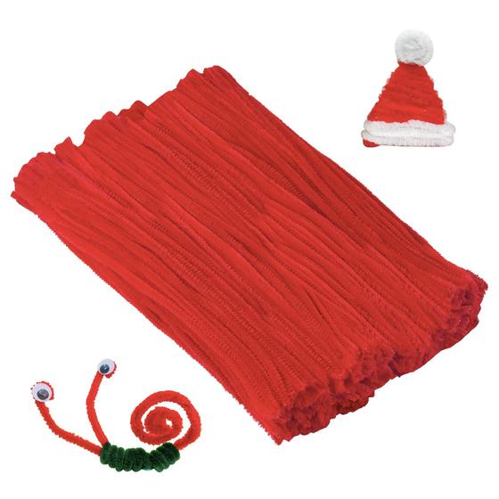 Imagem de Limpadores de cachimbo Cuttte - 300 unidades de hastes de chenille vermelhas (6mm x 30cm)