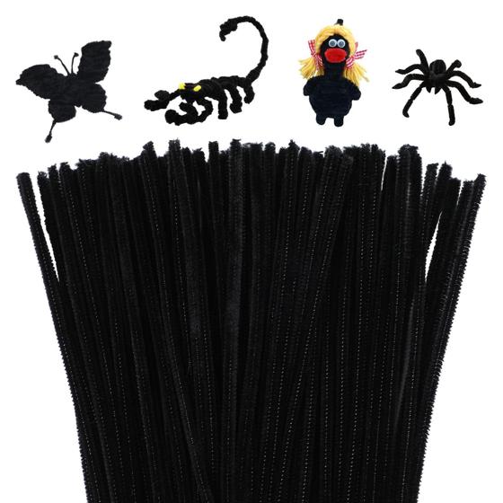 Imagem de Limpadores de cachimbo Mnuizu - 200 Hastes de Chenille Pretas para Artesanato