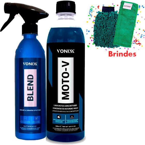 Imagem de Limpeza Moto Shampoo Cera Moto-v + Blend + Luva + Aplicador Vonixx