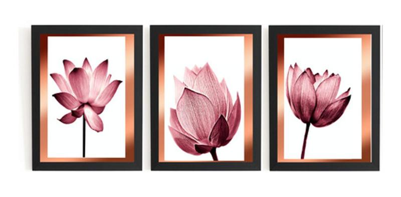 Imagem de Lindissimo Kit 3 Quadros Flores Rosadas Arte Decorativa