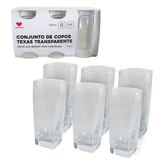 Imagem de Lindo Jogo 6 Copos Quadrado Texas Vidro 320ml