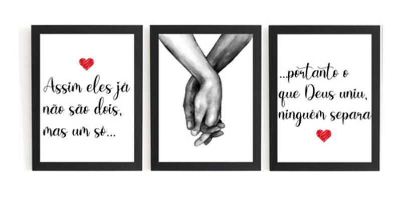 Imagem de Lindo Kit 3 Quadros Decoração Casal Presente Perfeito Amor