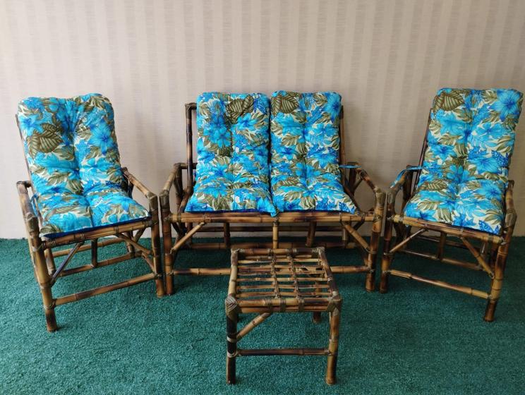 Imagem de Lindo Kit de de sofá de bambu Jogo de sofá de bambu cadeiras poltronas móveis kit conjunto todas as peças várias cores Conjunto artesanal decoração Ja