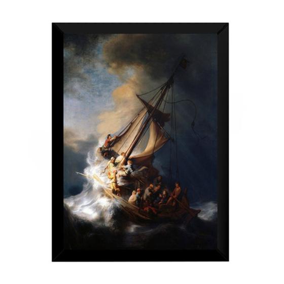 Imagem de Lindo Quadro Decoração Rembradt Cristo Na Tempestade 42x29cm