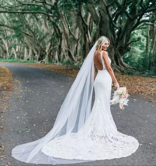 Imagem de Lindo Véu Noiva 3 Metros 1 Camada Branco ou Marfim Longo Casamento V19