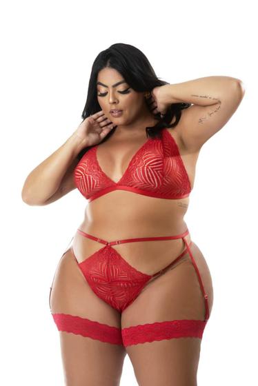 Imagem de Lingerie Plus Size Com Cinta Liga Perneira Sensual Fio Dental Sexy 