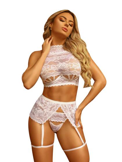 Imagem de Lingerie Renda Detalhada Branca Conjunto Cropped