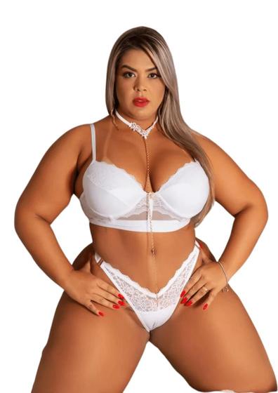 Imagem de Lingerie Rendada Sutiã Bojo Plus Size Aro Cirre