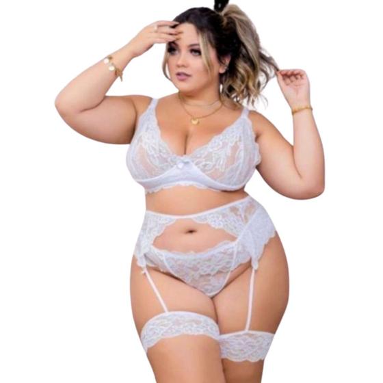 Imagem de Lingerie Sexy plus Size CINTA LIGA conjunto 3 peças Renda  