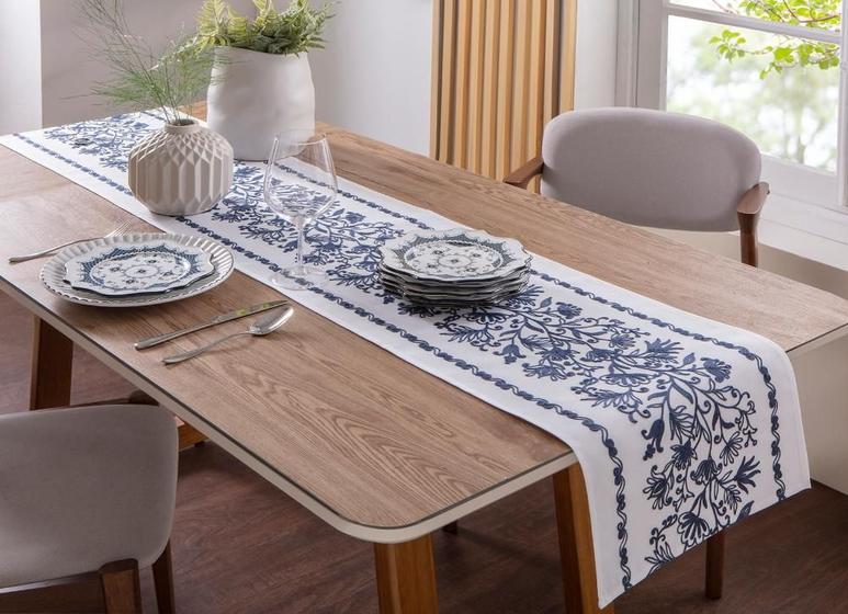 Imagem de Linha atelie trilho de mesa holanda 40x150cm branco/azul