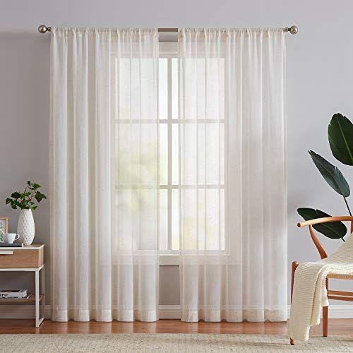 Imagem de Linho de linho Painéis de cortina de 96 "-Long Sala de Estar Draperies de janela retro para o quarto Rod Pocket Sheers 52 "Wide x 2 Pack, Natural