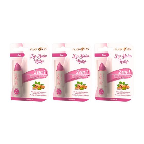 Imagem de Lip Balm Flash On 2Em1 Rosa - Kit C/ 3un