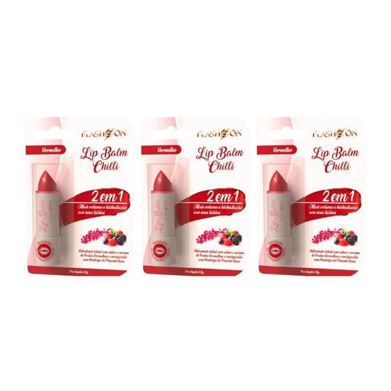 Imagem de Lip Balm Flash On 2Em1 Vermelho - Kit Com 3Un