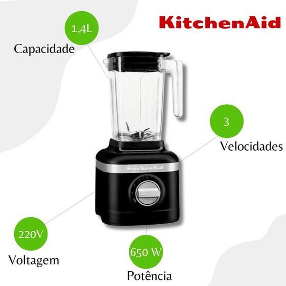 Imagem de Liquidificador KitchenAid K150 Black Matte com 03 Vel. e Jarra com 1,4L - KUA13AP - 220v