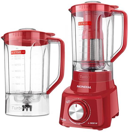 Imagem de Liquidificador Mondial Turbo L-900 W FR-2C 900 Watts 5 Velocidades + Pulsar 220V ~ 50/60 HZ - Vermelho/Prata