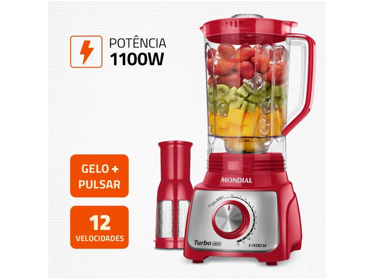 Liquidificador Turbo Mondial Vermelho e Inox 1100W L-1100 RI