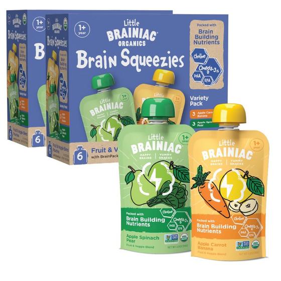 Imagem de Little Brainiac - Pacote com 12 Sachês de Lanche Orgânico para Bebês (3,5oz) - Com Ômega-3, DHA/EPA e Colina