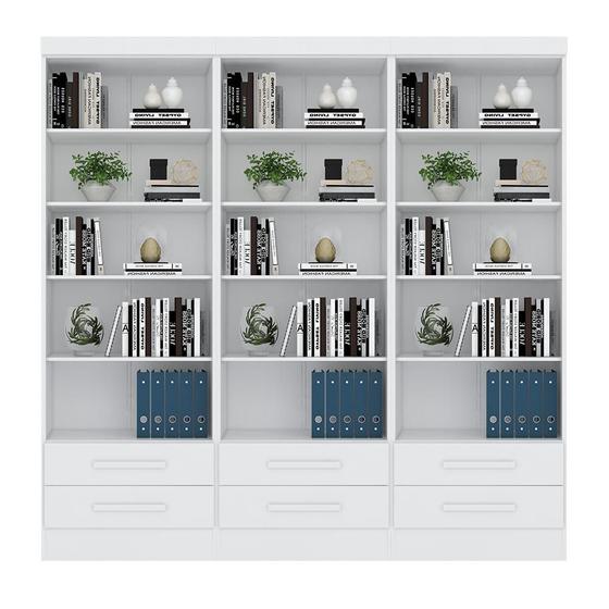 Imagem de Livreiro Multiuso com 2 Gavetas Branco Kit com 3 - FdECOR