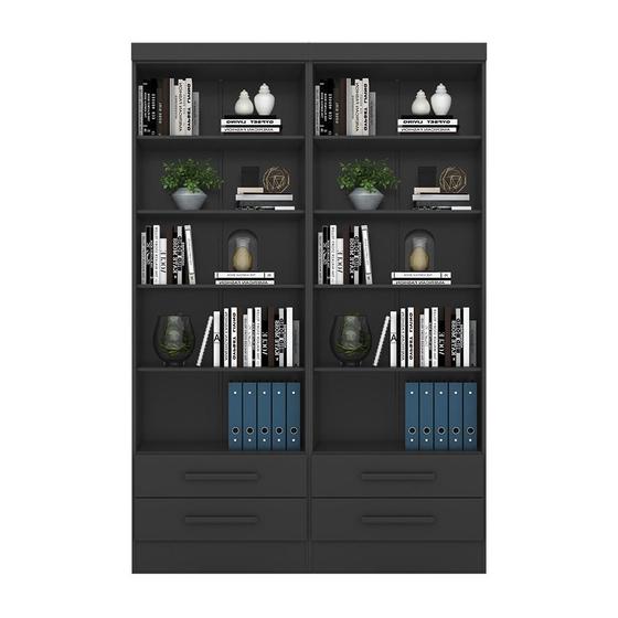 Imagem de Livreiro Multiuso com 2 Gavetas Preto Fosco Kit com 2 - FdECOR