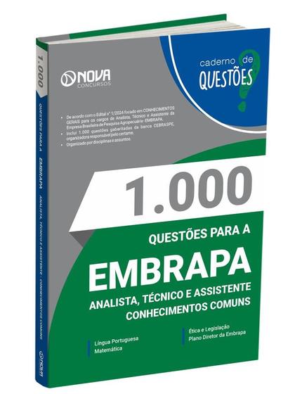 Imagem de Livro 1.000 Questões Gabaritadas para EMBRAPA - Analista, Técnico e Assistente (Conhecimentos Gerais)