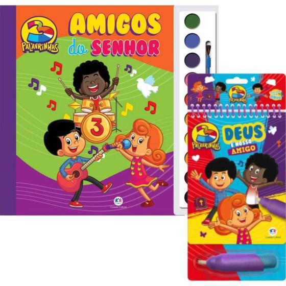 Imagem de Livro 3 palavrinhas - Amigos do Senhor Livro com Aquarela + 3 Palavrinhas - Deus é Nosso Amigo Aquabook - Atividade Educativo Amigo