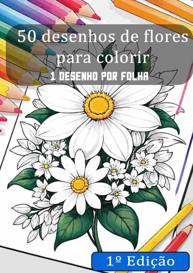 Imagem de Livro 50 desenhos de flores para colorir 1 edição