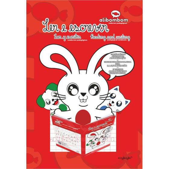 Imagem de Livro Caligrafia Alibombom Vermelho com Pauta 60 Folhas Pacote com 5