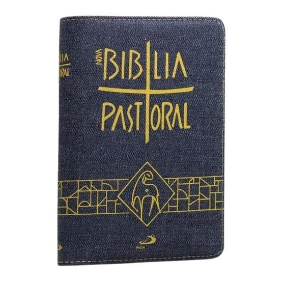 Imagem de Livro Catequético Bíblia Sagrada Nova Pastoral Média Capa Zíper Jeans Católica Completa Editora Paulus